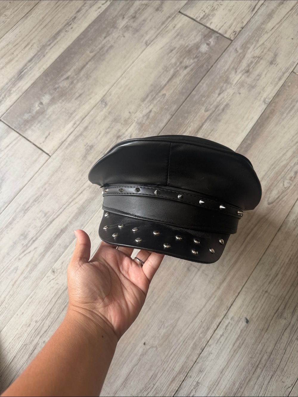 Studded Leather Biker Cap